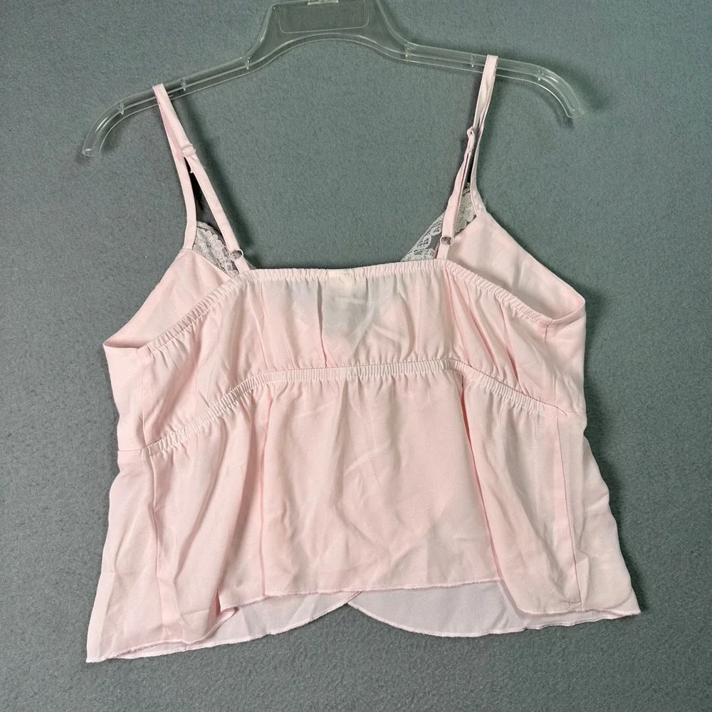 Selfie Y2K Ballerina Lace Trim Camisole Bow Pintuck Chiffon‎ Top Coquette Pink L